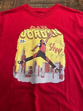Jordan Red Graphic Tee with Yellow Comic-Style Print